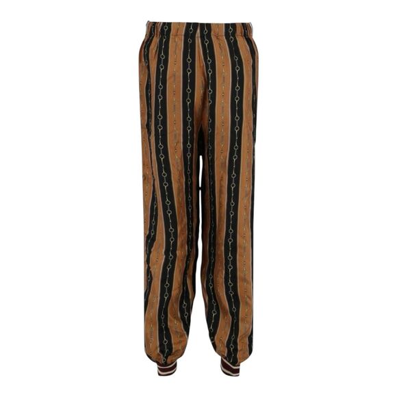 $2800 New GUCCI Silk Velvet Jogger Pants Mens 34 Black Brown Web Striped Italy - Picture 1 of 5